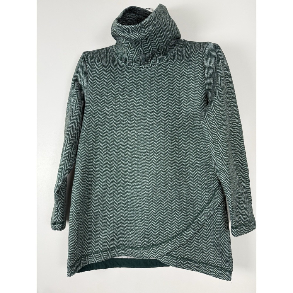 Lands' End Sweater‎ Fleece Tunic Women's Medium Green Cowl Neck Pullover